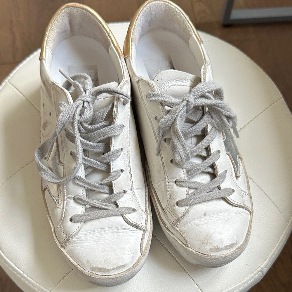 Golden Goose White and Gold Sneakers